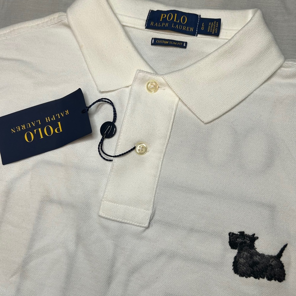 Polo Ralph Lauren Polo Shirt Mens L White Cornell 50 Custom Slim Fit Scottie Dog